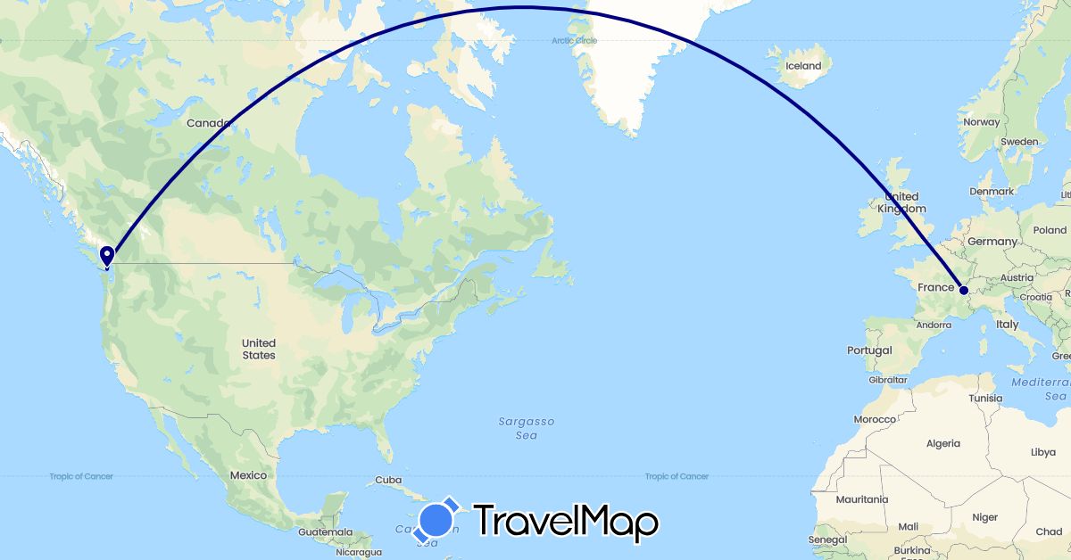 TravelMap itinerary: driving in Canada, Switzerland, United Kingdom (Europe, North America)